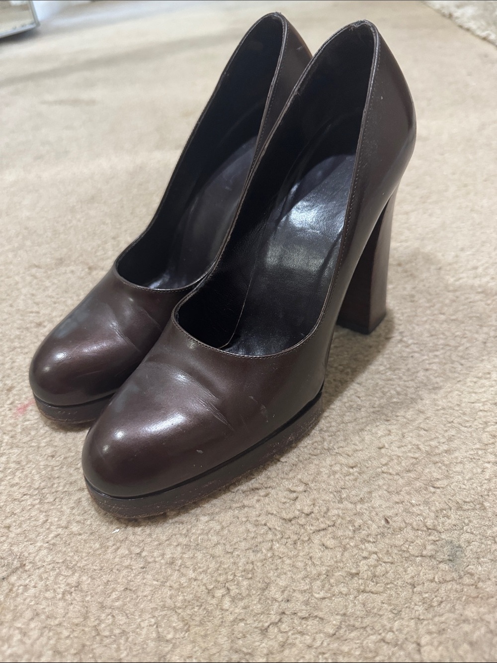 Gucci Dark Brown Leather Platform Pumps - Women's Heels